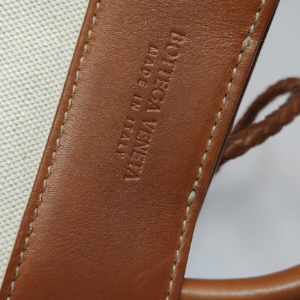 Bottega Veneta Small Andiamo Tan Brown Leather and Beige Canvas Handbag