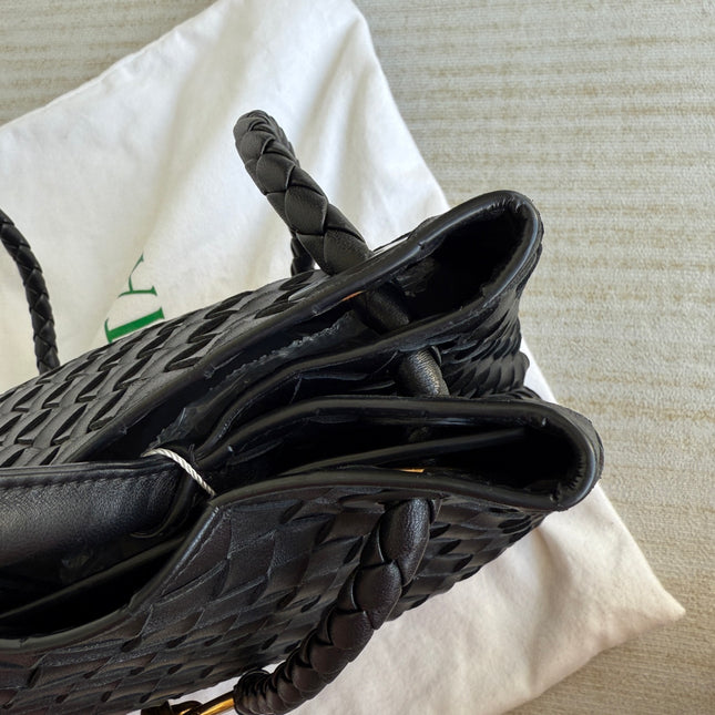 Bottega Veneta Andiamo Medium Black Intrecciato Leather Handbag