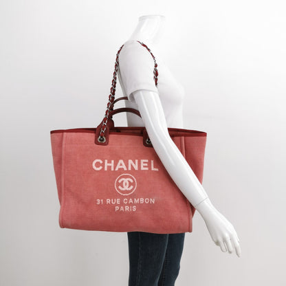 Chanel Deauville Tote 2011 Medium Red Denim Top Handle