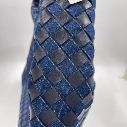 Bottega Veneta Hop Large Leather and Denim Intrecciato Navy Hobo Bag 55cm
