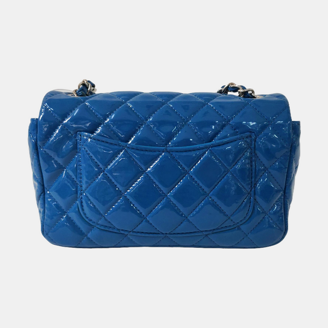 Chanel Classic Flap Mini Blue Patent Leather Silver Hardware