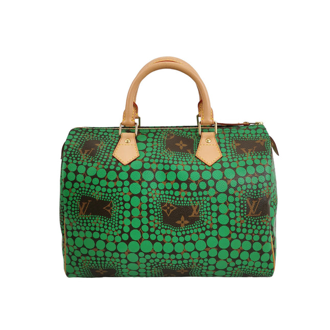 Louis Vuitton Kusama Town Speedy 30 Green Top Handle Bag-Luxbags