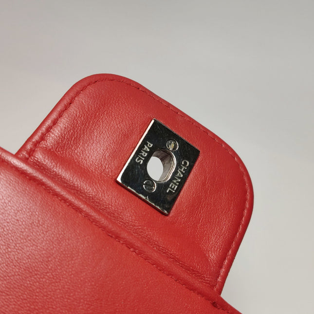 Chanel Classic Flap Single Flap Large Red Lambskin Leather Silver Hardware