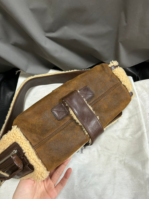 Dior Flight Medium Shoulder Bag Tan Brown Shearling