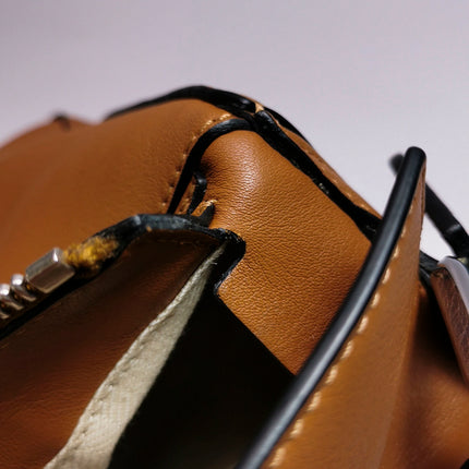 Loewe Puzzle Small Tan Brown Calfskin leather Bag White Logo