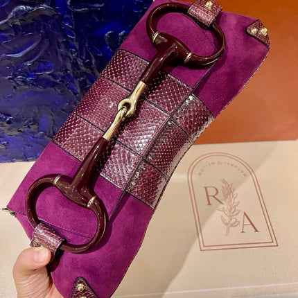 Gucci Horsebit 1955 Chain Vintage Large Purple Suede Shoulder Bag
