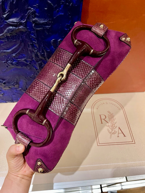 Gucci Horsebit 1955 Chain Vintage Large Purple Suede Shoulder Bag
