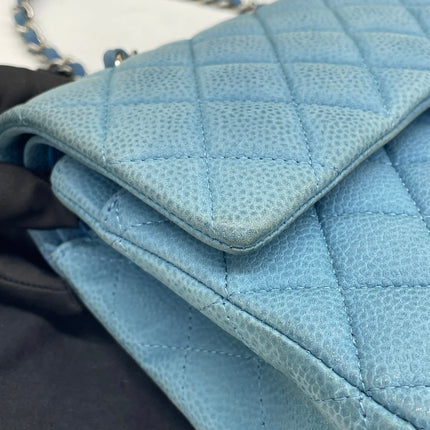 Chanel Timeless Classic Flap Medium Light Blue Caviar Leather Silver Hardware
