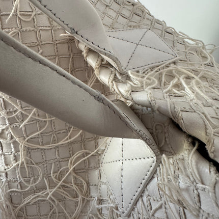 Bottega Veneta Cabat Large Intreccio Leather with Fringes White Ecru 40cm