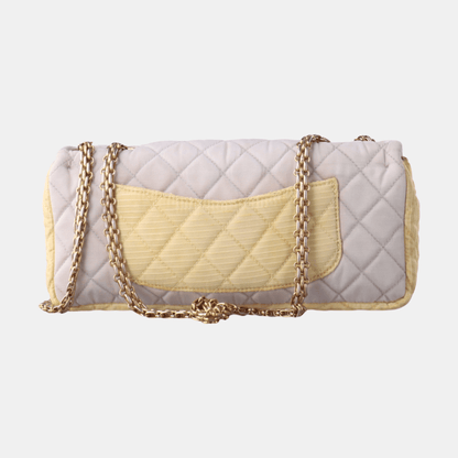 Chanel 2.55 East West Tricolor Fabric Flap Bag with Gold Chain