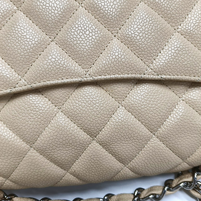 Chanel Classic Flap Jumbo Beige Caviar Leather Single Flap Silver Hardware