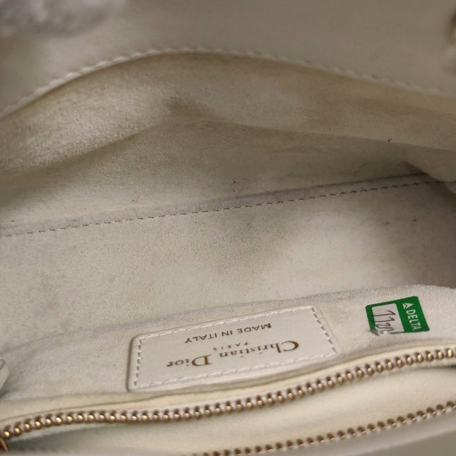 Lady Dior Mini 2018 Embroidered White Calfskin Leather Gold Beads Crossbody Bag