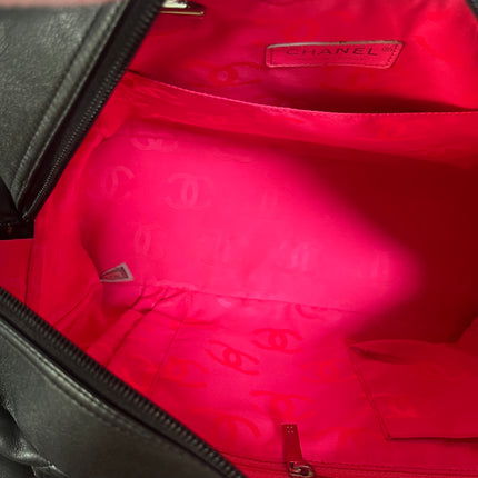 Chanel Cambon Multi-pocket Ligne Reporter Bag Large Black Calfskin Leather White Logo