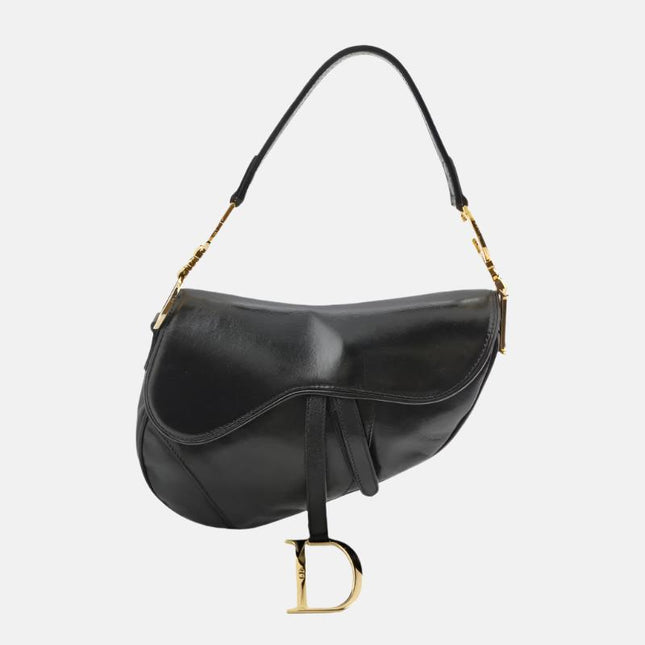 Dior Saddle Vintage 2000 Goatskin Leather Black with Gold Hardware-Luxbags