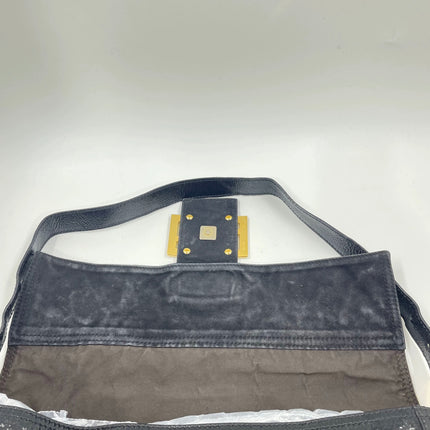 FENDI Baguette Large Black Crinkled Patent Leather Shoulder Bag
