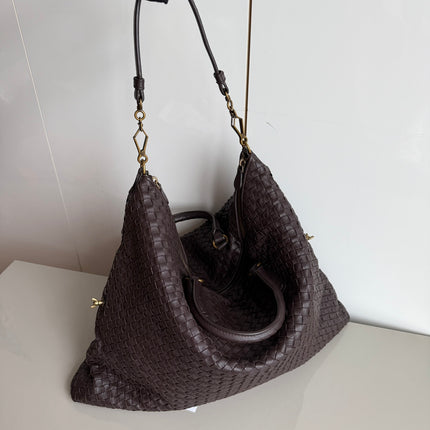 Bottega Veneta Maxi Convertible Tote Dark Chocolate Brown Leather Gold HW 50cm