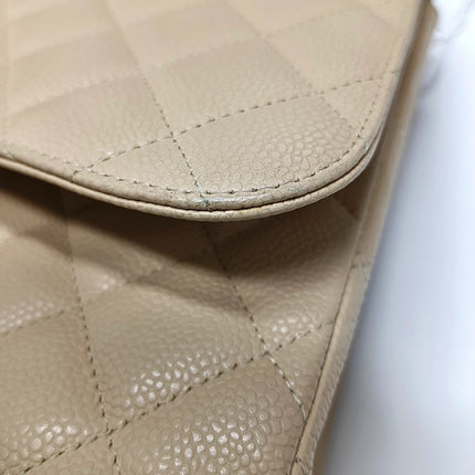 Chanel Classic Flap Jumbo Beige Caviar Leather Single Flap Silver Hardware
