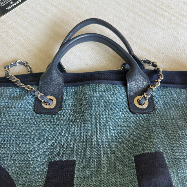 Chanel Deauville Tote Medium Navy Denim Top Handle