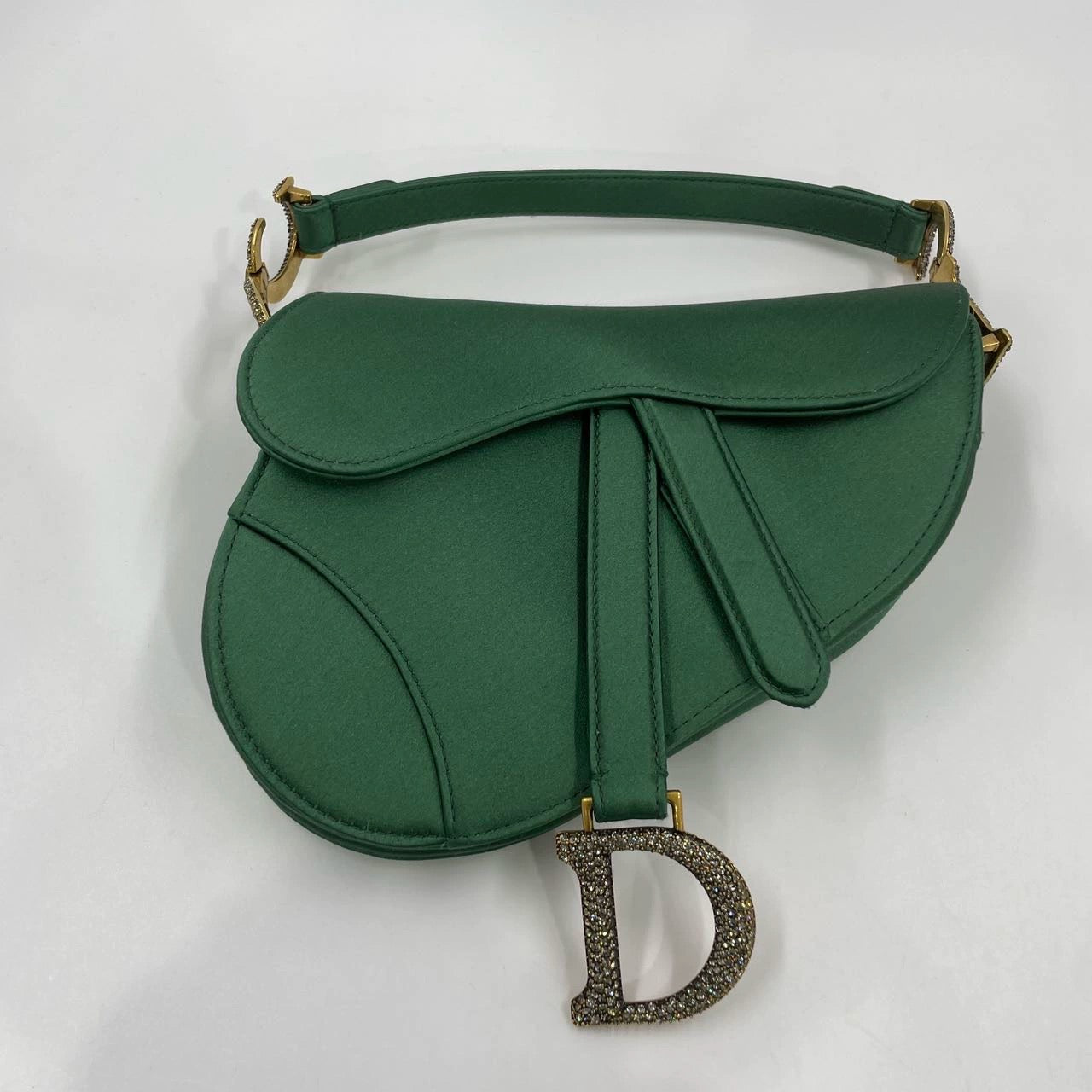 Dior Saddle Mini 2019 Silk Emerald Green with crystals