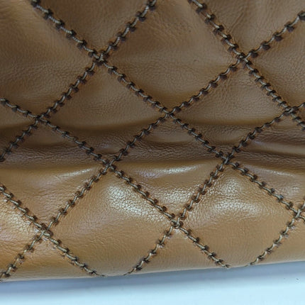 Chanel Double Stitch Retro Chain Accordion Flap Bag Brown Calfskin Leather