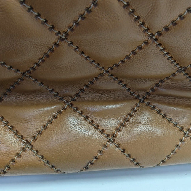 Chanel Double Stitch Retro Chain Accordion Flap Bag Brown Calfskin Leather