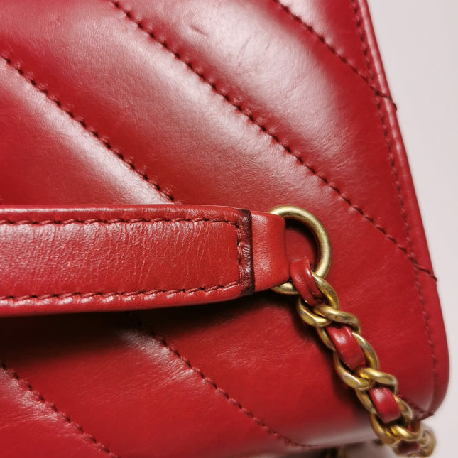 Chanel Coco Handle Small Red Lambskin Leather Chevron Stitching Gold Hardware, 2017-18