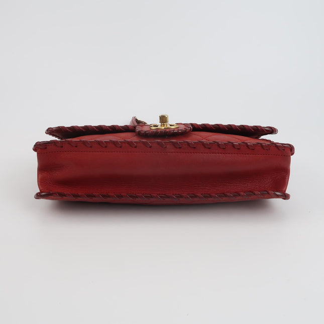 Chanel Classic Flap Medium Happy Stitch Red Aged Calfskin Leather Gold Hardware, 2015-2016
