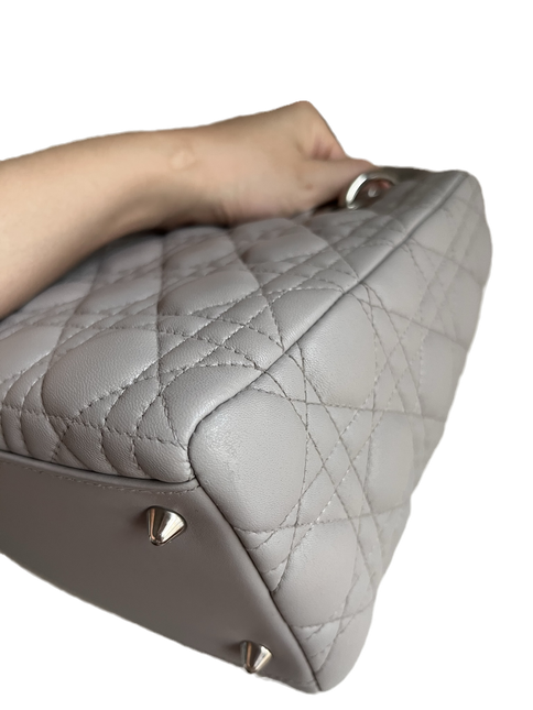 Sold Lady Dior Grey Cannage Leather Medium no strap