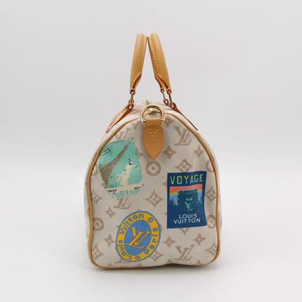 Louis Vuitton Speedy 30 Bandouliere Monogram Hotel Labels White Multicolor