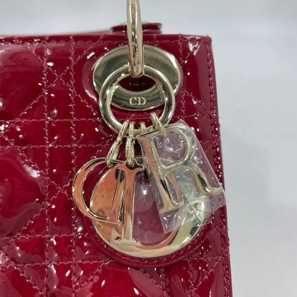 Lady Dior Mini Handbag 2021 Burgundy Red Patent Leather Gold-tone Chain Strap