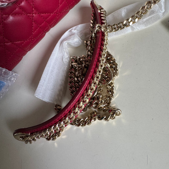 Lady Dior Mini Burgundy Lambskin Leather Gold HW Chain Strap