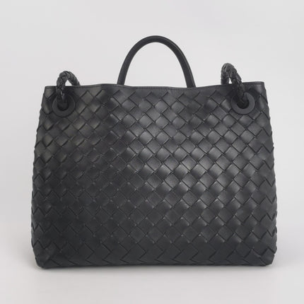 Bottega Veneta Andiamo Medium Black Intrecciato Leather Handbag