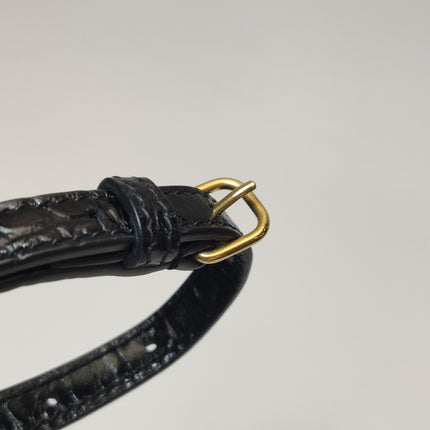 Balenciaga Pouch Black Crocodile Pattern Shiny Calfskin Leather With Strap