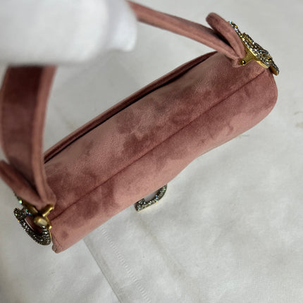 Dior Saddle Mini Pink Velvet Handbag with Crystals