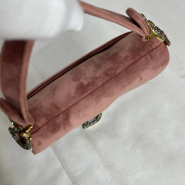 Dior Saddle Mini Pink Velvet Handbag with Crystals