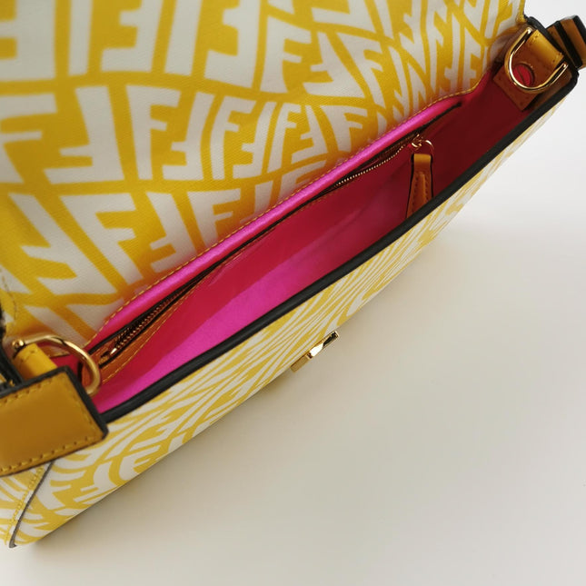 Fendi Baguette 1997 Re-edition Yellow Psychedelic Print Canvas Shoulder Bag