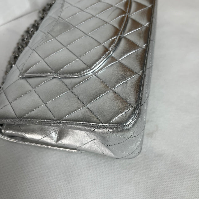 Chanel Classic Flap Medium Silver Lambskin Leather Silver Hardware