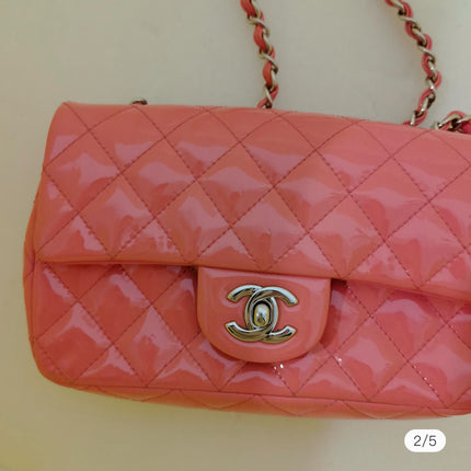 Sold Chanel Classic Flap Mini Pink Patent Leather Silver Hardware, 2015-2016