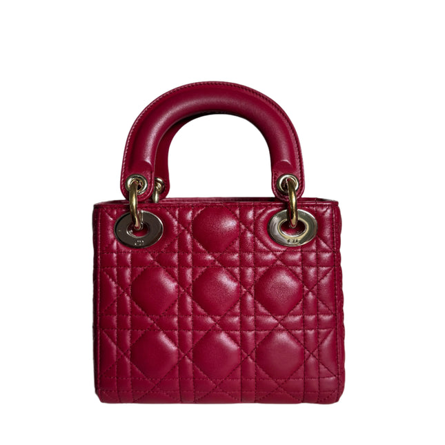 Lady Dior Mini Burgundy Lambskin Leather Gold HW Chain Strap