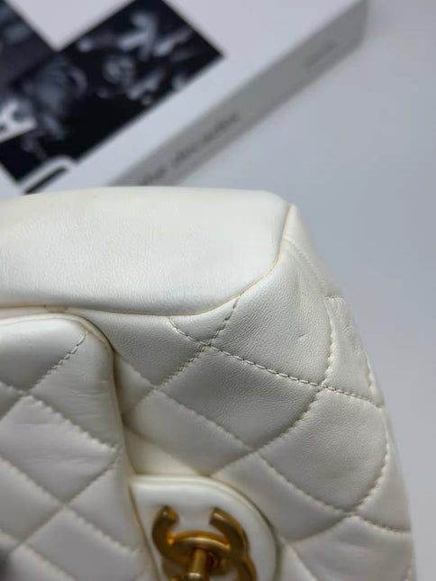 Chanel White Quilted Lambskin Double Side Pack Bags Aged Gold Hardware 2019