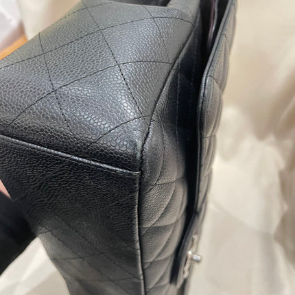 Chanel Classic Flap Maxi Black Caviar Leather Double Flap Sliver Hardware