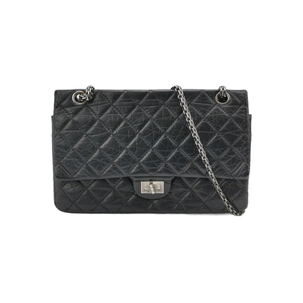 Chanel 2.55 Flap Bag Large Shiny Calfskin Leather Black-Luxbags