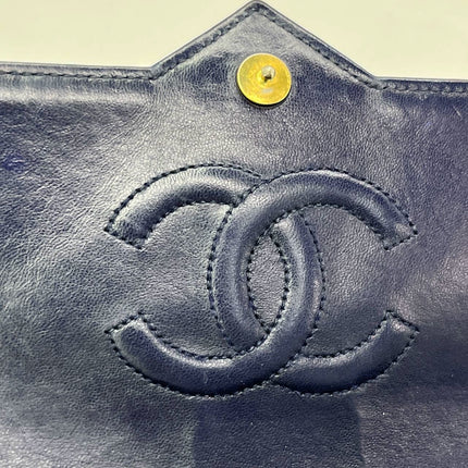 Chanel Vintage Classic Flap Mini Navy Lambskin Mega CC Logo 24k Gold HW, 1989-1991