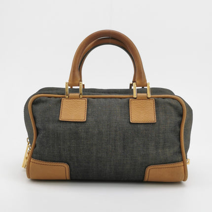 Loewe Amazona 28 Denim Beaded Embroidery Brown Leather Handbag