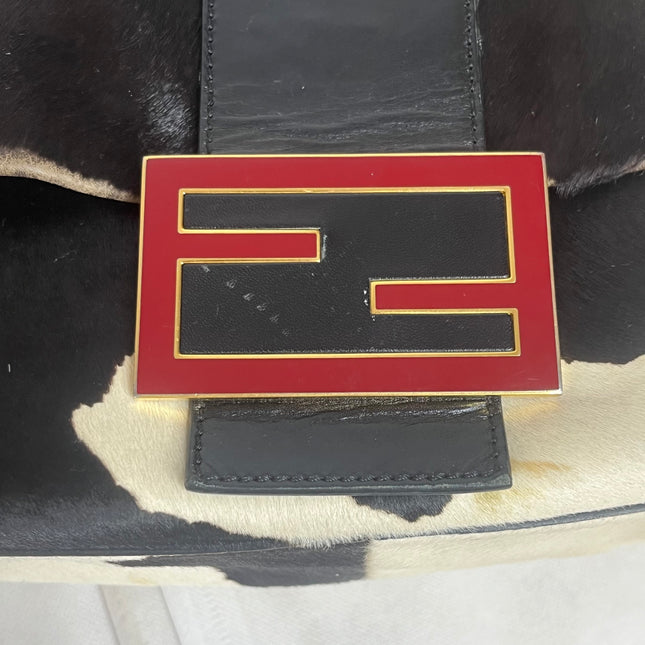 Fendi Mamma Baguette Large Pony hair in Cow Print Black and White