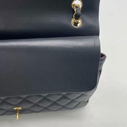 Chanel Classic Flap Maxi 2012 Black Caviar Leather Double Flap with Gold Hardware