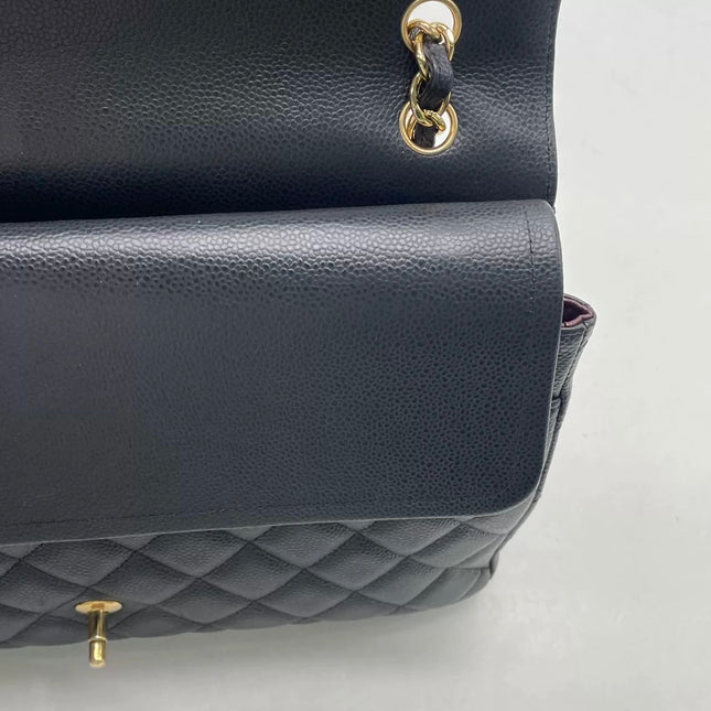 Chanel Classic Flap Maxi 2012 Black Caviar Leather Double Flap with Gold Hardware