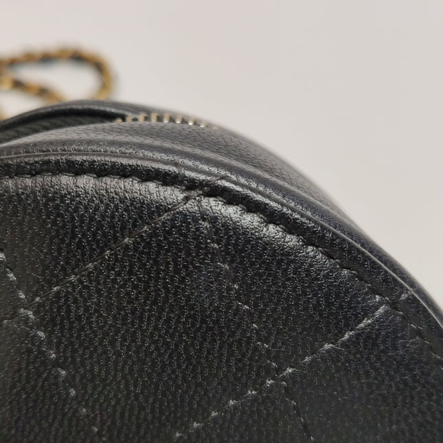 Chanel Round Black Lambskin Leather Crossbody Bag with Matelasse Chain and Pearls