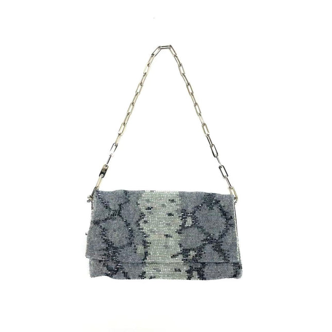 Gucci by Tom Ford Grey Blue Beaded Snake-skin Pattern Chain Shoulder Bag S/S 2000-Luxbags