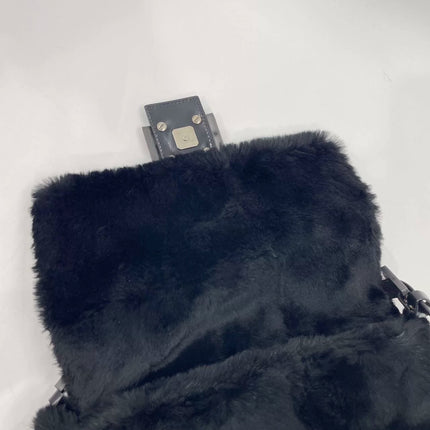 Fendi Mamma Baguette Black Faux Fur Shoulder Bag